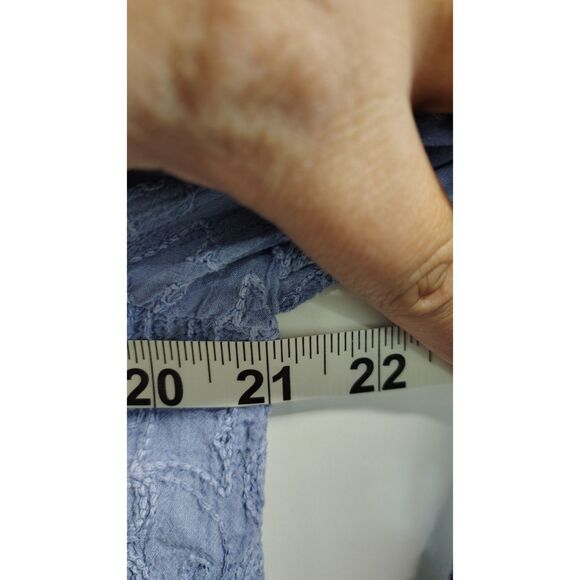 Focus Casual Life Small Women's Blue Floral Embroidery Pink Button Long Sleeve - Picture 9 of 10